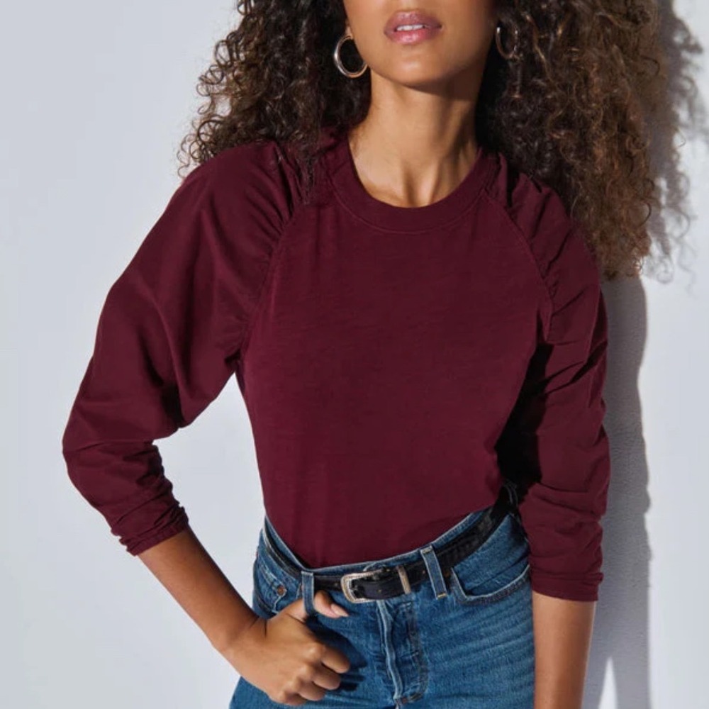 NATION LTD Ruthie Long Sleeve Top In Burgundy Size Medium